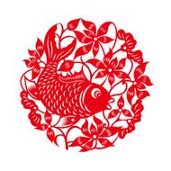 Fish with lotus(Chinese traditional paper-cut art)