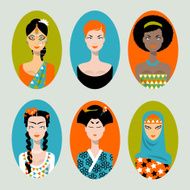 Ethnically racially religiously diverse women Set of icons