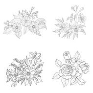 Cultivated flowers outline set