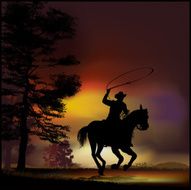 Cowboy at dusk on a running horse