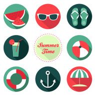 Summer time flat vector icon set