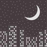 Silhouette of the night city Stars and moon sky