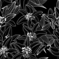 Vector seamless background with decorative lily flowers silhouettes