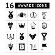 Set of black awards prizes and trophy icons