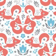 Cute foxes seamless pattern background