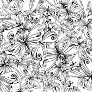 monochrome textile pattern of butterflies N2