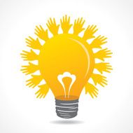 Hand make light beam around bulb