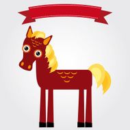 Funny brown horse on a white background Vintage label Vector