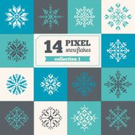 Set of pixel snowflakes