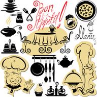 Set of cooking symbols - food and chief silhouettes N2
