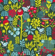Seamless texture with cute birds and flowers N2