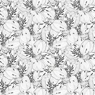 beautiful black and white seamless pattern in alstroemeria with contours N2