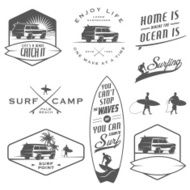 Set of vintage surfing labels and badges