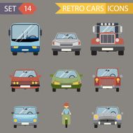 Modern Flat Design Symbols Stylish Retro Car Icons Set Isolated