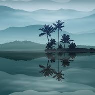 Background with sea and palm trees at night N3