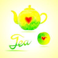 Tea set Design elements painted in watercolor