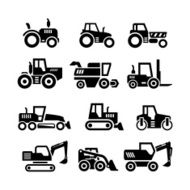 Set icons of tractors farm and buildings machines construction vehicles N3