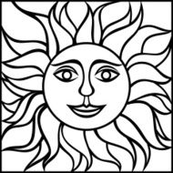 Black contour drawing of the sun with smiling face Vector