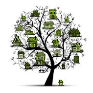 Art tree with green houses sketch for your design N2