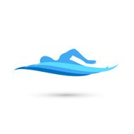 Freestyle Swimmer Silhouette with Water Pool Waves Vector Illustration