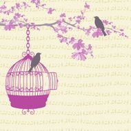 Spring Cherry Blossoms with Birds &amp; a Cage