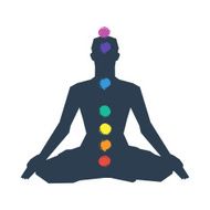 Human silhouette in yoga pose with chakras