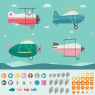 Plane Game Asset (Four Planes Background Icons Smoke and Fire)