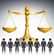 Scales of Justice with Business Concept Stick Figures N2