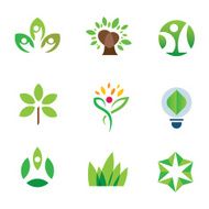 Eco environment awareness green tree nature community logo icon set