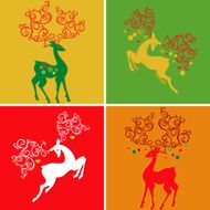 Set of Decorative Xmas Cards with Deers