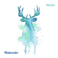 Watercolor deer head Vector on the white background N2
