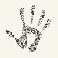 Handprint with icons on background