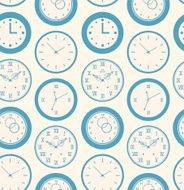 Seamless retro pattern texture with round clocks