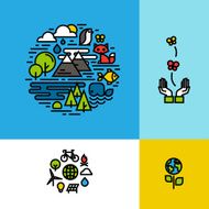 Environment ecology green planet colorful concepts set N2