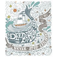 Hand drawn vintage label with a ship whale and letterin N2