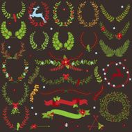 Vector Collection of Christmas Holiday Themed Laurels and Wreaths N2