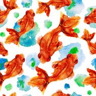 Seamless pattern watercolor goldfish