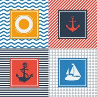 Set of cards with nautical symbols in flat design style
