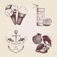 vintage hand drawn summer holiday illustrations N3