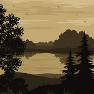 Landscape trees and river silhouette N2