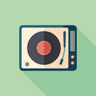 Vintage turntable flat square icon with long shadows N2
