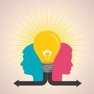 Male and female face with light-bulb