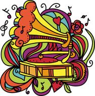 Colorful music background with the gramophone
