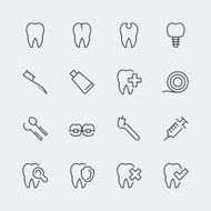 Dental care related vector icons set thin line