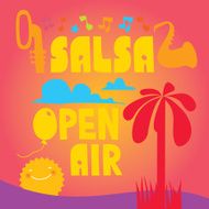 Salsa colorful lettering with confetti palms music N2