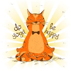 Cartoon red cat sitting on lotus position of yoga