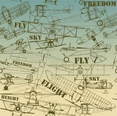 Retro seamless pattern old airplanes drawing