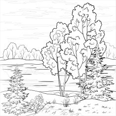 Landscape Forest river outline N5