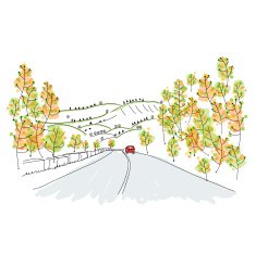 Red car on country road sketch for your design N2