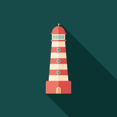 Lighthouse flat square icon with long shadows N2